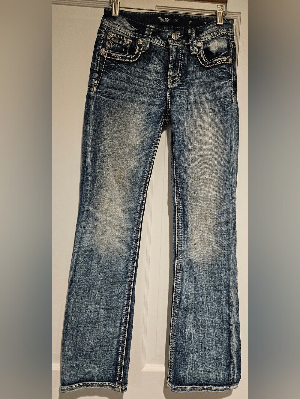 Miss Me Distressed Light Blue Mid-Rise Boot Cut Jeans